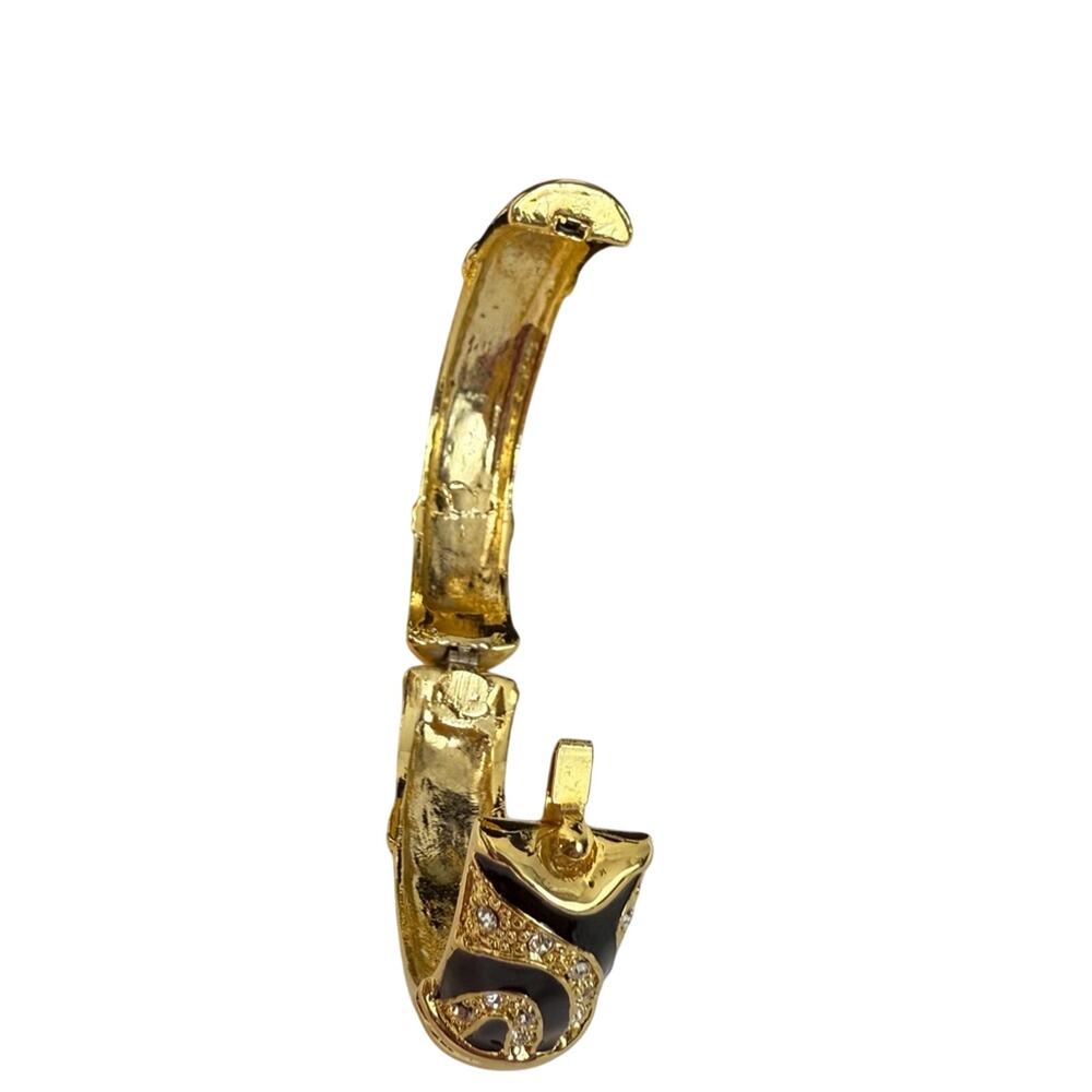 Y2k Rhinestone Gold Black Enamel Bracelet Vintage Hinged Clasp - Picture 7 of 16